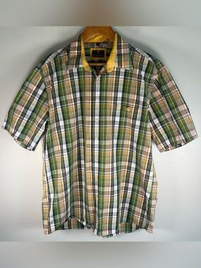 Haupt Men’s Button Up Shirt Size L/16.5 Multicolor Plaid Short Sleeve Pocket